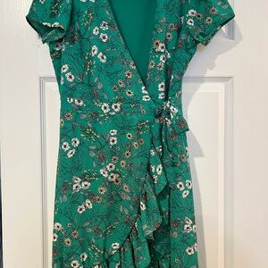 Green Floral Wrap Dress